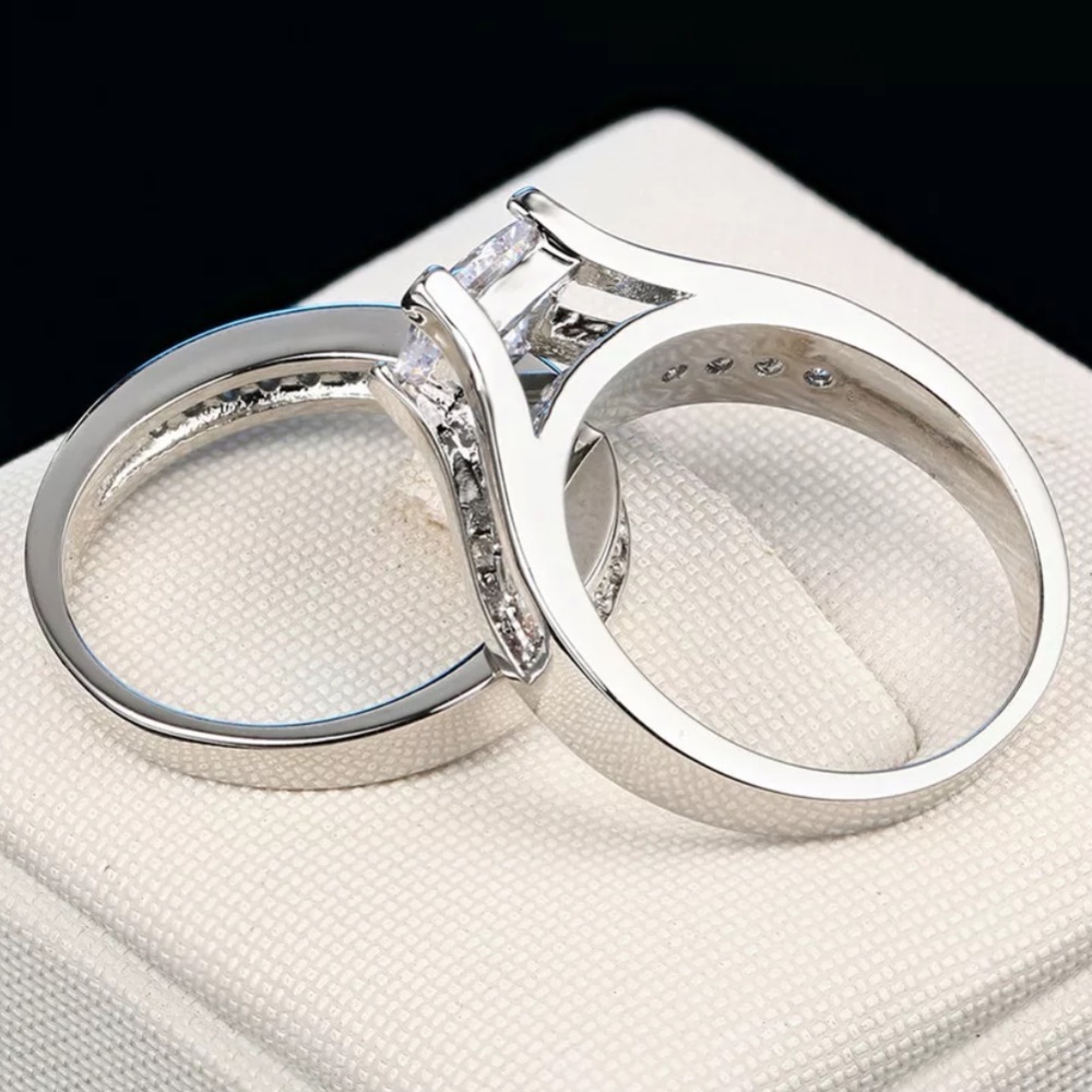 925 STERLING SILVER DIAMOND ENGAGEMENT SET RING, CUTE RING, SHINY RING. - Picture 4 of 6